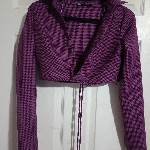 Zara Women's Purple Houndstooth Blazer - Picture 2 of 3